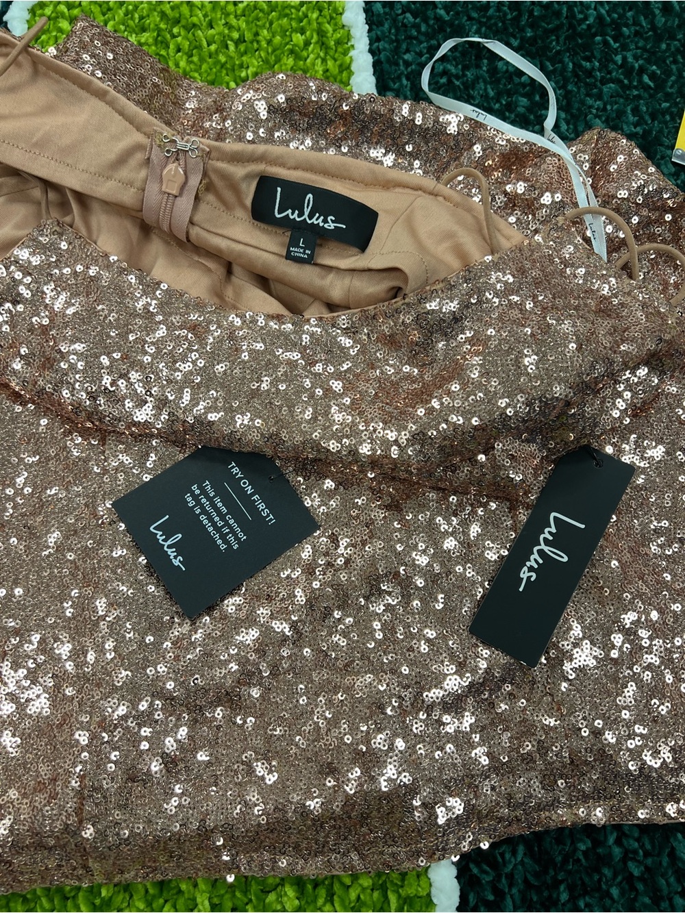 Lulu’s Bring It Champagne Gold Sequin Bodycon Mini Dress size L - Picture 9 of 13